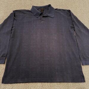 Van Heusen Blue Textured Geometric Boxes Polo‎ Long Sleeve Shirt Men's XL